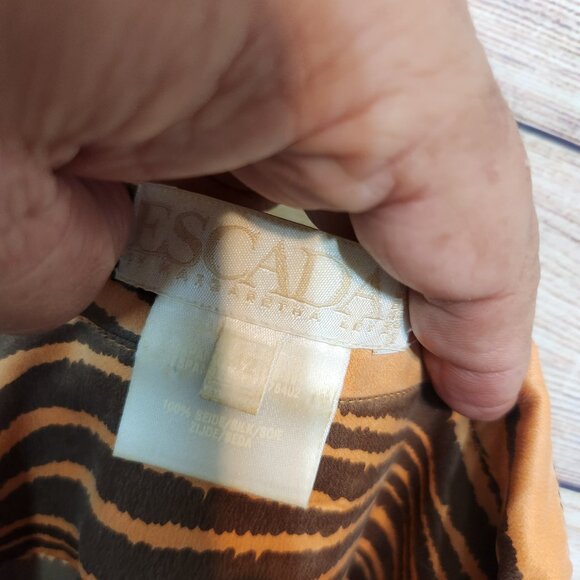 Vtg Escada Women's Long Sleeve Blouse Orange Animal Print Size 42 M 100% Silk - Picture 10 of 14